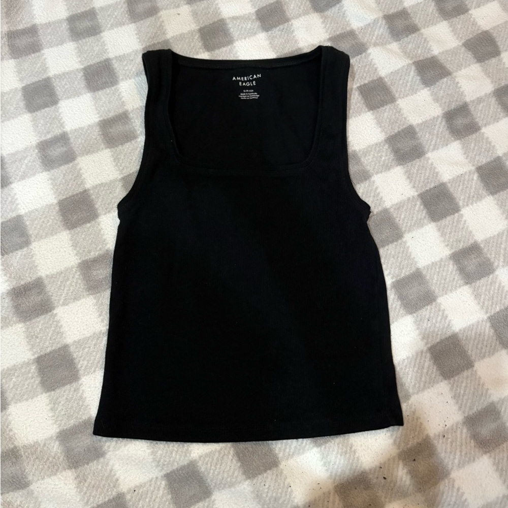 American Eagle Black Square Neck Tank Top